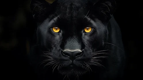 Black panther face portrait with glowing golden eyes