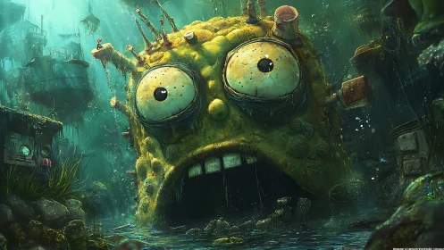 Submerged sponge-like face structure dominates flooded ruin