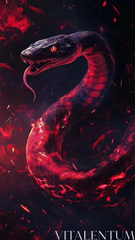 Serpentine form coils through ember-lit void with high-contrast rim lighting