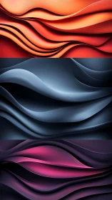 Layered abstract waves in red, blue, and magenta panels.