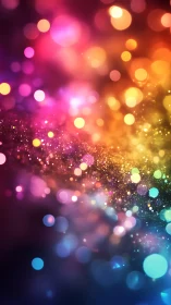 Glowing rainbow bokeh lights drifting through a dreamy night.