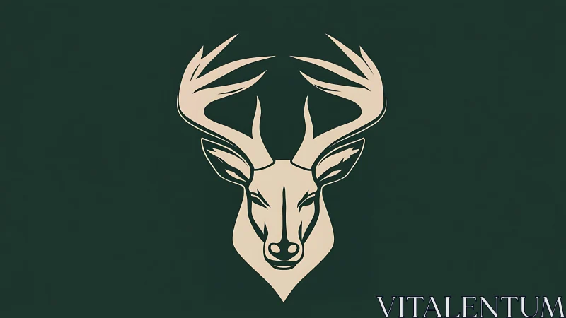 Crested stag emblem carved in calm forest twilight green.