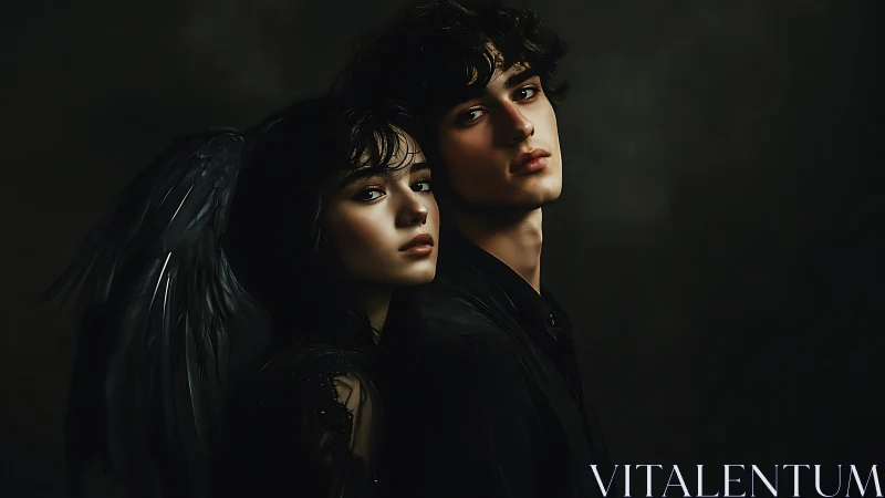 Dark angel and youth share a moody, intimate portrait.