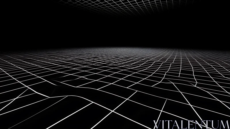 Minimalist 3D grid landscape with curved white lines.