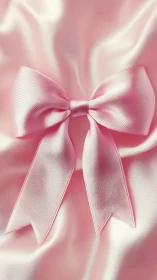 Pink satin ribbon bow rests centered on folded fabric