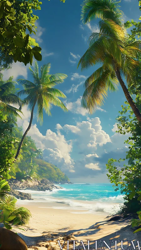 Paradise Framed: Where Palms Meet Turquoise Shores.