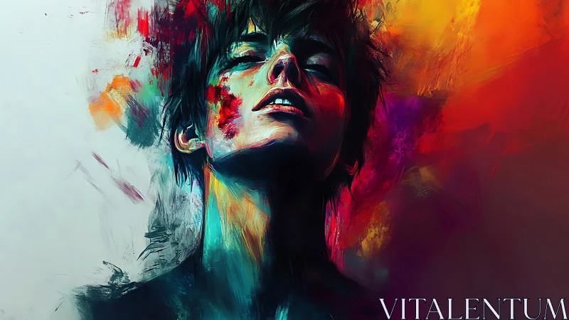 Chromatic reverie ignites a painted face in molten color.