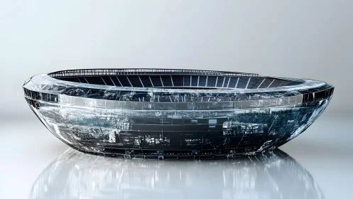 Futuristic Transparent Stadium in Minimalist Digital Art Style.