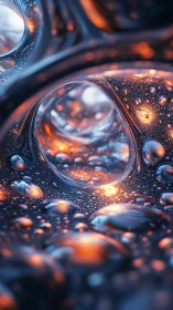 Abstract macro spheres with blue surfaces and orange glow.