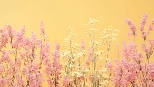 Candyfield blooms basking in honeyed sunlight on yellow.