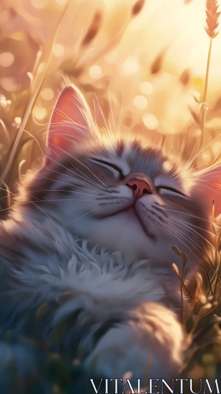 Feline Subject in Golden Hour Field Setting.