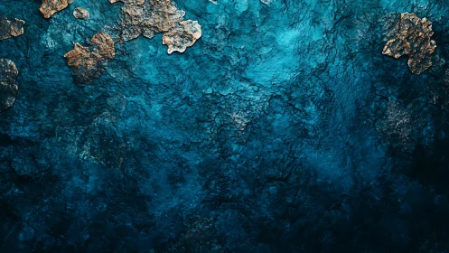 Teal textured abstraction with metallic gold fragments.