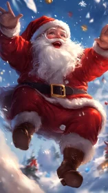 Dynamic downhill Santa in kinetic snowfall perspective.