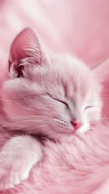 Serene White Feline Resting in Soft Pink Studio Lighting