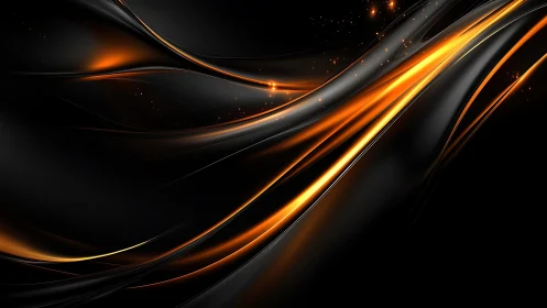 Abstract black and orange flowing lines with glowing light effects.