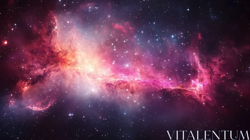 Radiant pink nebula stretches across dense star field