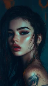 Midnight siren gaze with electric glamour and inked mystique.