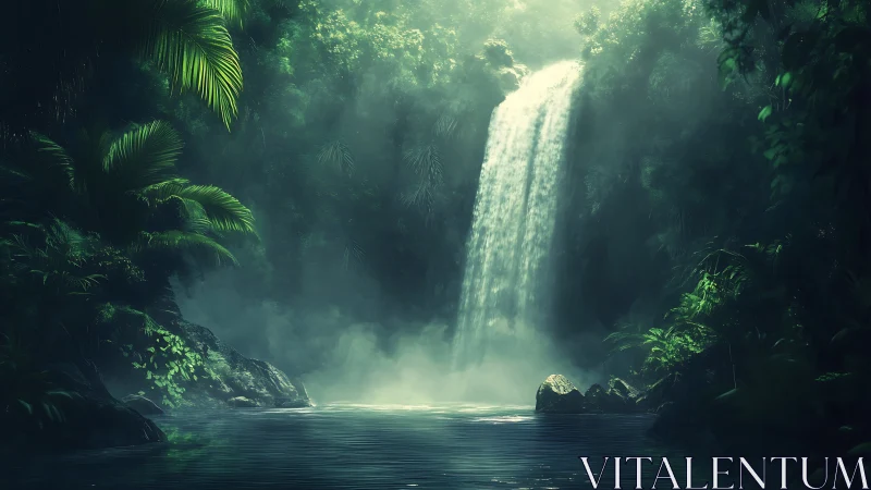 Enchanting Waterfall Haven in Misty Jungle Paradise