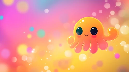 Soft-rendered kawaii octopus character on bokeh gradient field