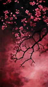 Digital painting of cherry blossoms with noir tonal contrast.
