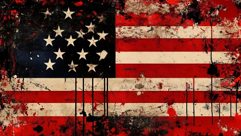 Deconstructed American flag rendered as distressed abstract field