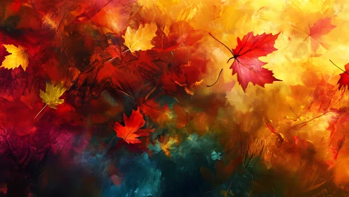Glowing autumn leaves dancing in a swirl of cozy color.