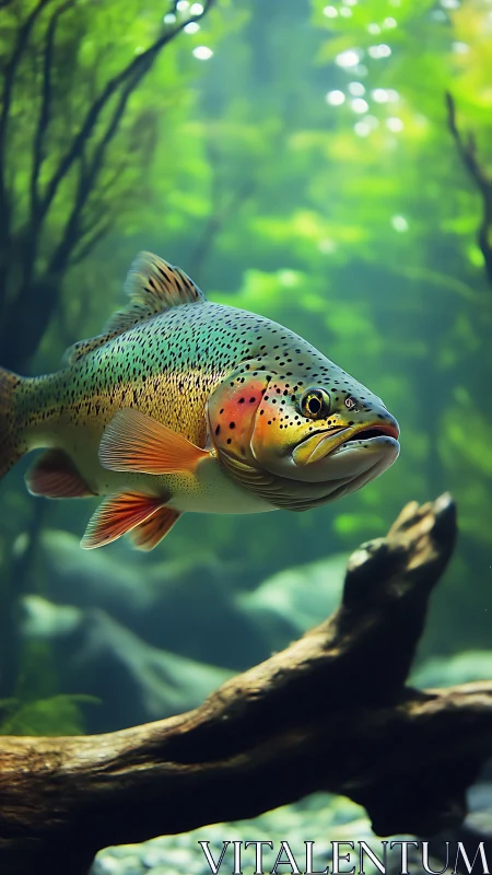 Trout in volumetric freshwater environment, high-fidelity detail.