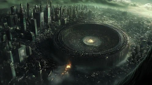 Vast dystopian megacity encircles luminous central reactor core