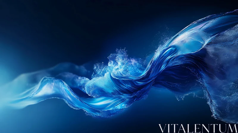 Fluid dynamics ribbon wave in deep blue luminescent space