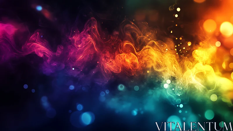 Glowing rainbow swirls drifting through a dreamy night sky.