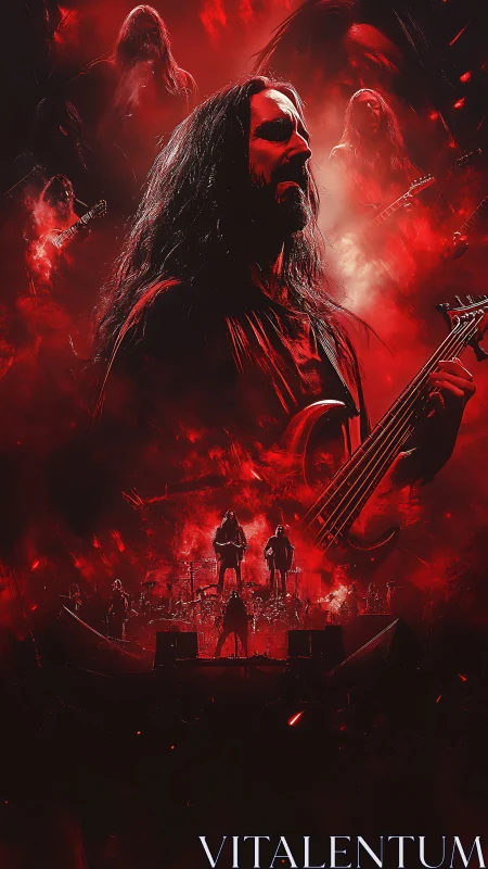 Digital painting metal concert montage with red spectral lighting.