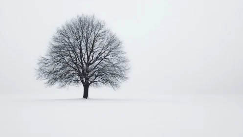 Minimalist winter lone tree in high-key photographic composition.