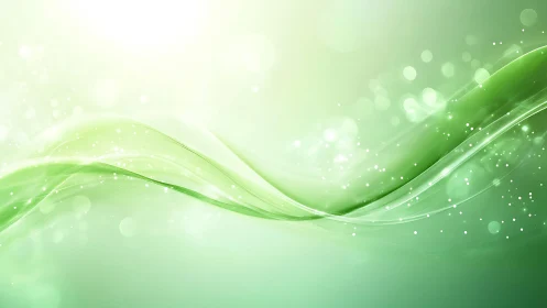 Abstract green wave background with light effects and bokeh style.