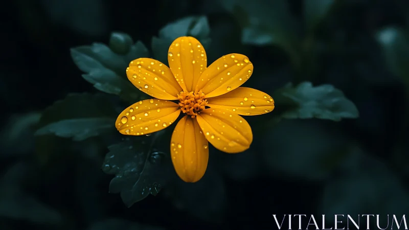 Golden Bloom with Water Droplets: Macro Nature Study.