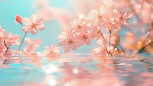 Pink Flowering Plants Reflected in Water Surface