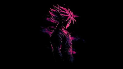 Side-lit spiky-haired figure rendered in neon magenta tones