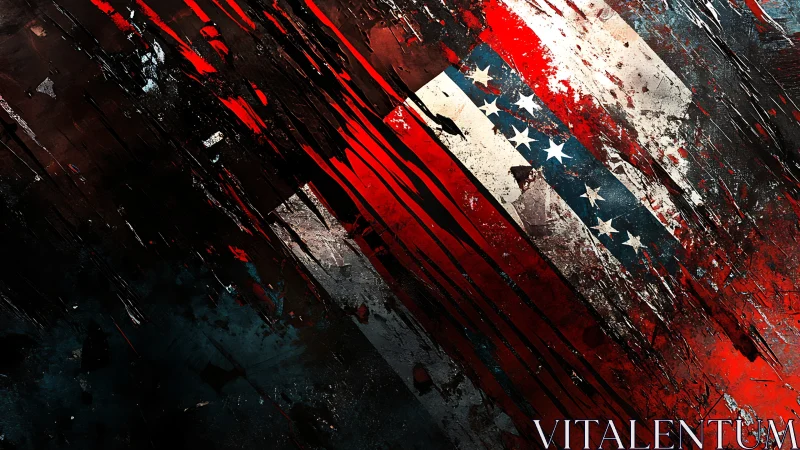 Shattered flag streaks carve a storm of red, white, and blue.