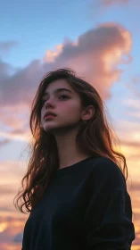 Chromatic dusk portrait with atmospheric depth rendering.