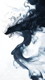 Inkstorm dragon spiraling through pale misted silence.