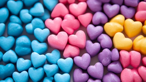 Multicolored Candy Hearts Arranged by Color Sections
