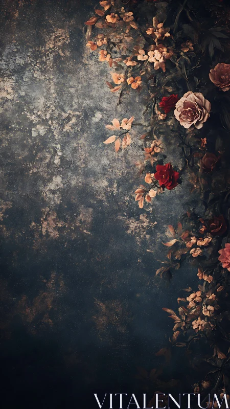 Midnight wall blooms curling through shadowed vintage silence.