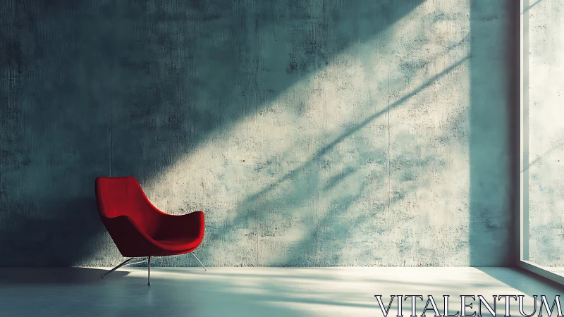 Red Chair in Sunlit Minimalist Space.