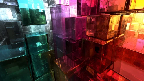 Colorful Glass Cubes in Abstract 3D Digital Art Style.