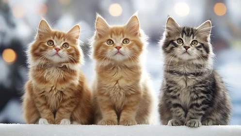 Three Fluffy Kittens in the Snow.