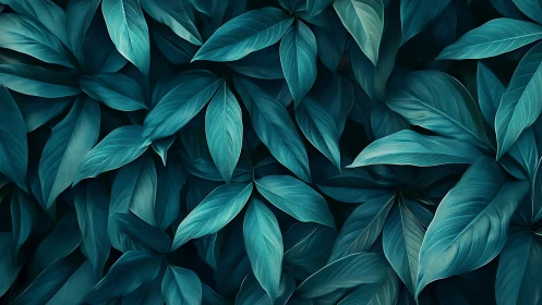 Lush teal foliage spreads in a calm, immersive botanical pattern