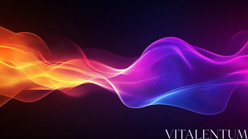 Colorful gradient light waves flow across dark background.