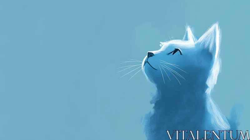 Serene Blue Feline Portrait with Upturned Gaze Against Gradient Sky