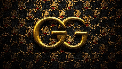 Luxurious Gold Double G Logo on Elegant Patterned Background.