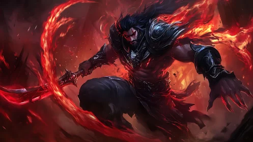 Fiery armored warrior wielding a glowing crimson blade.