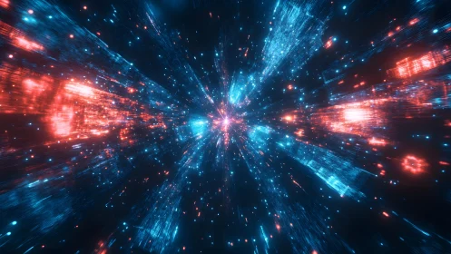 Futuristic Digital Light Burst in Neon Colors, Sci-Fi Abstract Art.